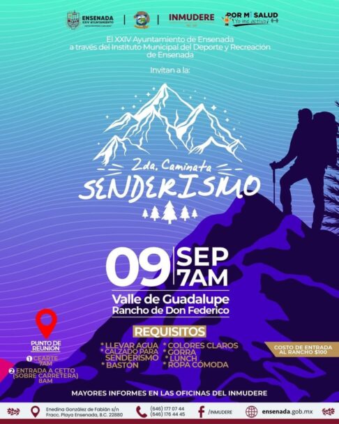 INVITA INMUDERE A 2DA CAMINATA DE SENDERISMO EN VALLE DE GUADALUPE